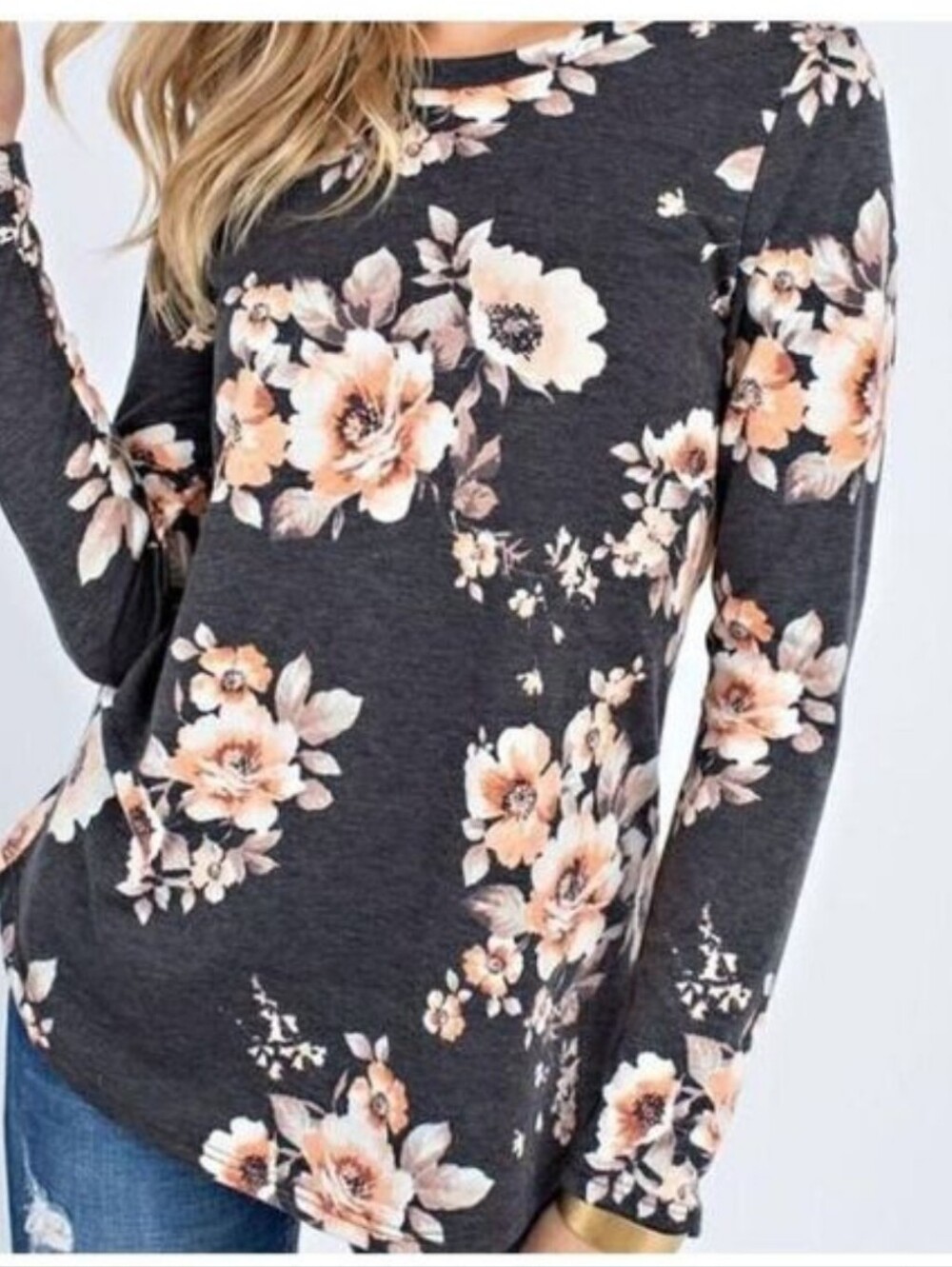 12 PM BY MON AMI Long-sleeve Floral Print French Terry Top Size Small NWT